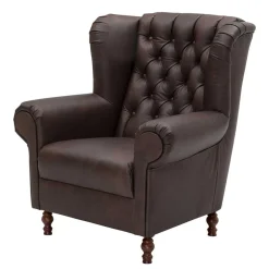 Wohnen Sessel<Brauner Federkernsessel mit Lederbezug - Chesterfield - Esmea