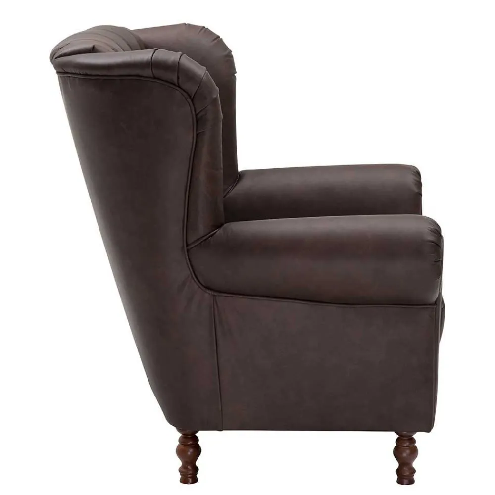 Wohnen Sessel<Brauner Federkernsessel mit Lederbezug - Chesterfield - Esmea