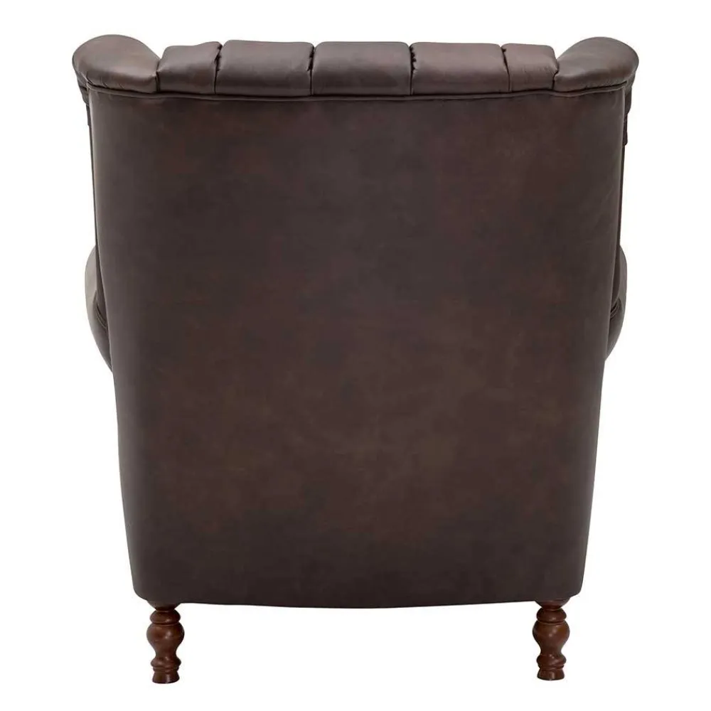 Wohnen Sessel<Brauner Federkernsessel mit Lederbezug - Chesterfield - Esmea