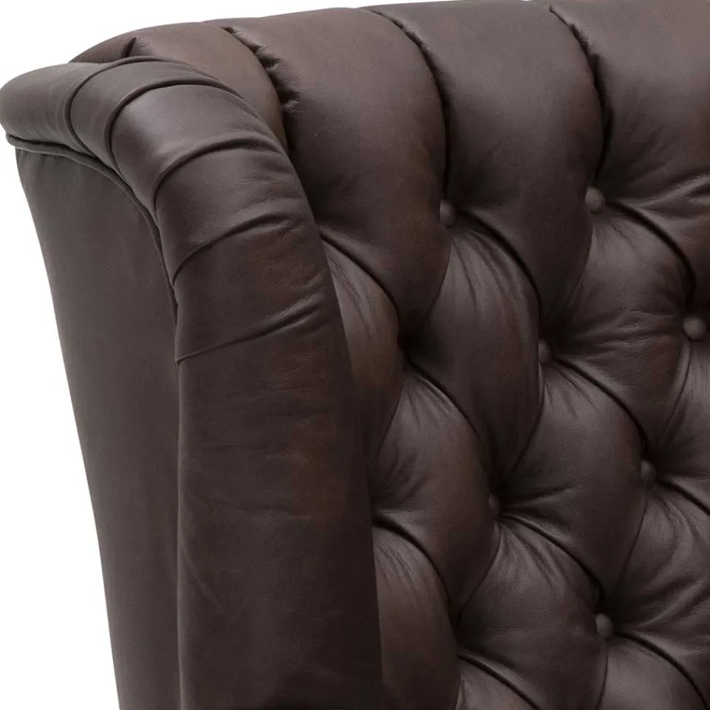 Wohnen Sessel<Brauner Federkernsessel mit Lederbezug - Chesterfield - Esmea