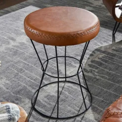 Wohnen Hocker<Brauner Lederhocker mit rundem Sitz - Cintago