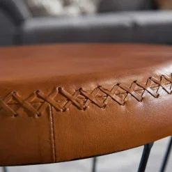 Wohnen Hocker<Brauner Lederhocker mit rundem Sitz - Cintago