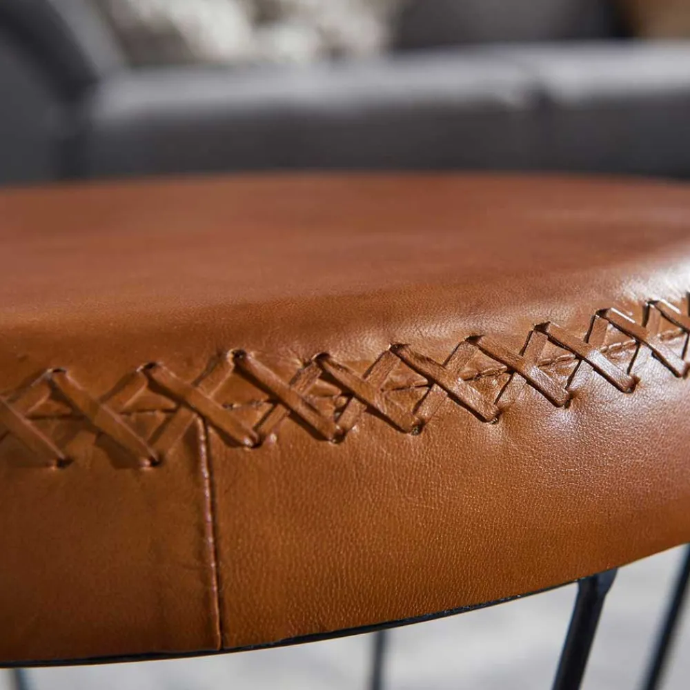 Wohnen Hocker<Brauner Lederhocker mit rundem Sitz - Cintago