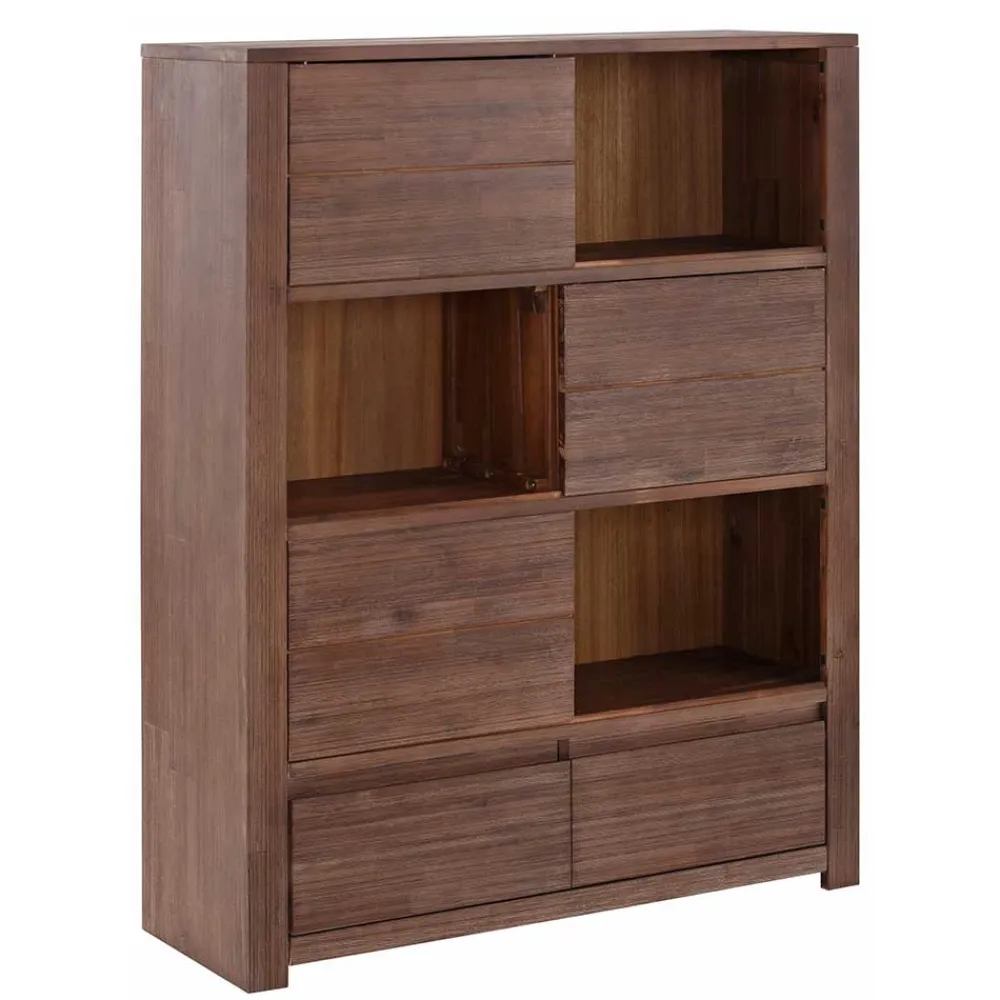 Wohnen Highboards|Kommoden<Braunes Akazie Highboard mit 3 Schiebetüren - Ruffes