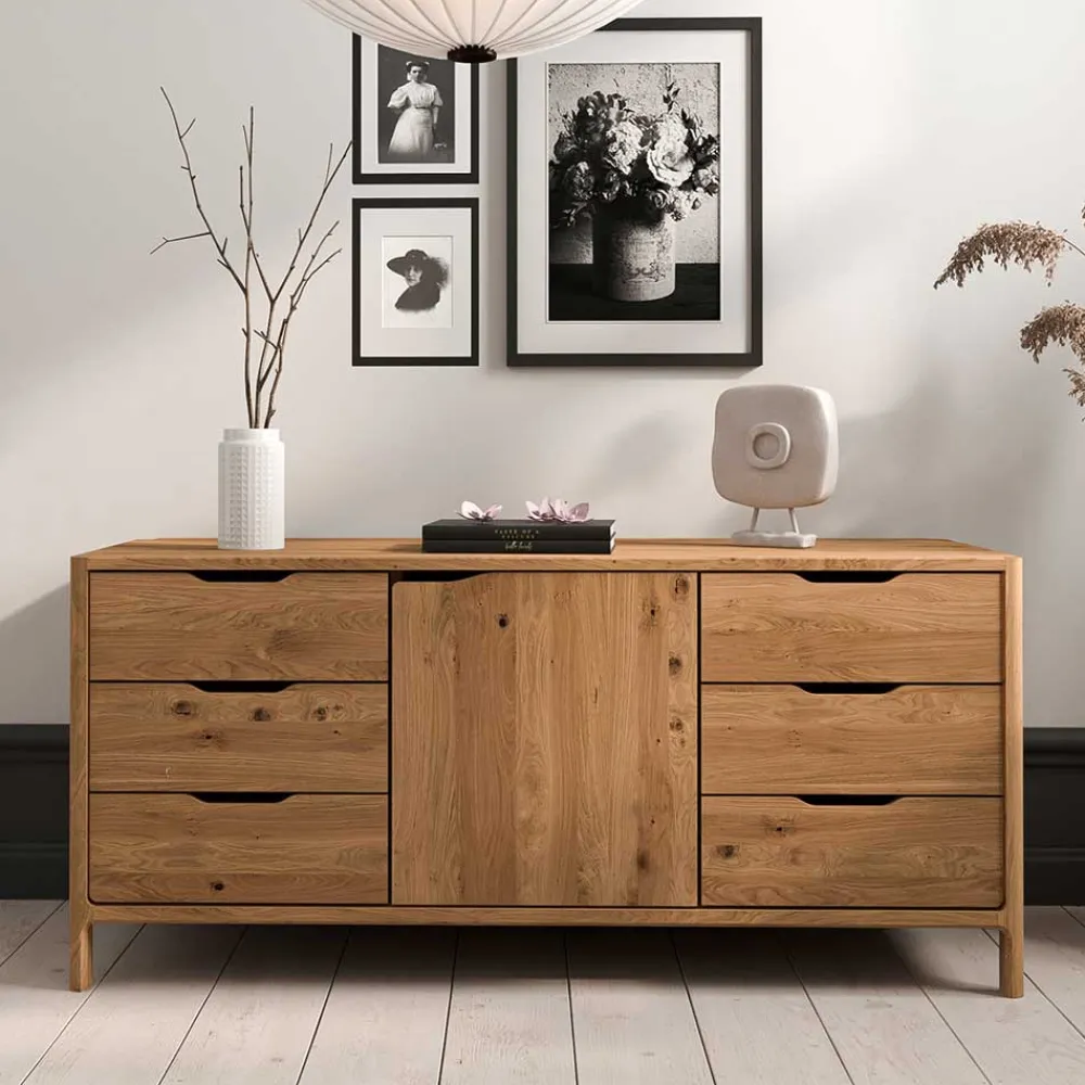 Wohnen Tv & Hifi-Möbel|Lowboards<Breite Kommode mit sechs Schubladen und Tür - Laida