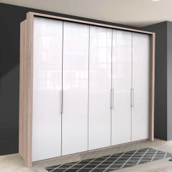 Wohnen Kleiderschränke|Schränke<Breiter Schlafzimmerschrank mit weißer Glasfront - Bosays