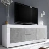 Wohnen Tv & Hifi-Möbel<Breites TV Board in Weiß HG & Betonoptik - Narandu