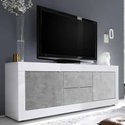 Wohnen Tv & Hifi-Möbel<Breites TV Board in Weiß HG & Betonoptik - Narandu
