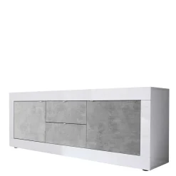 Wohnen Tv & Hifi-Möbel<Breites TV Board in Weiß HG & Betonoptik - Narandu