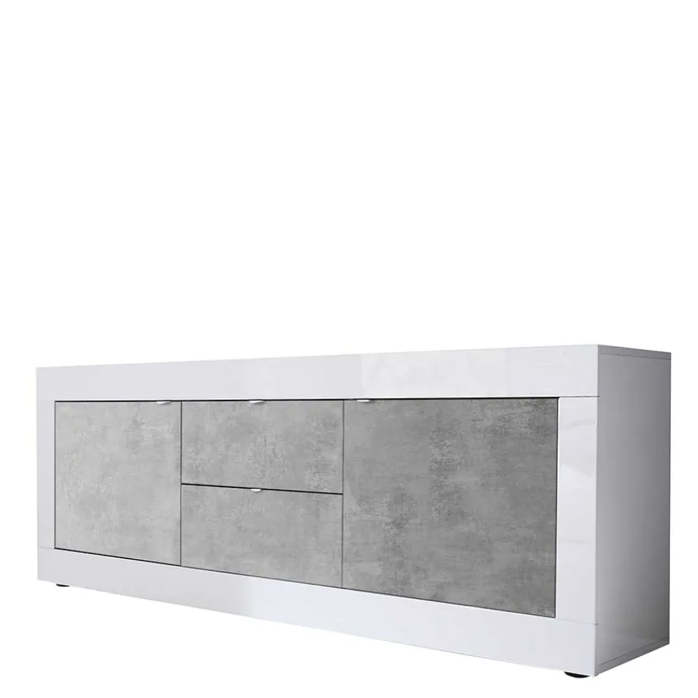 Wohnen Tv & Hifi-Möbel<Breites TV Board in Weiß HG & Betonoptik - Narandu