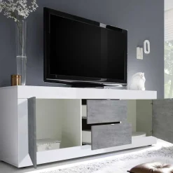 Wohnen Tv & Hifi-Möbel<Breites TV Board in Weiß HG & Betonoptik - Narandu