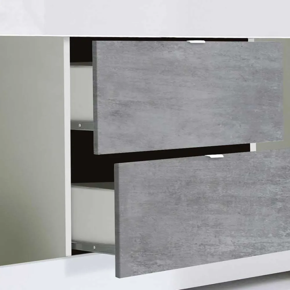 Wohnen Tv & Hifi-Möbel<Breites TV Board in Weiß HG & Betonoptik - Narandu