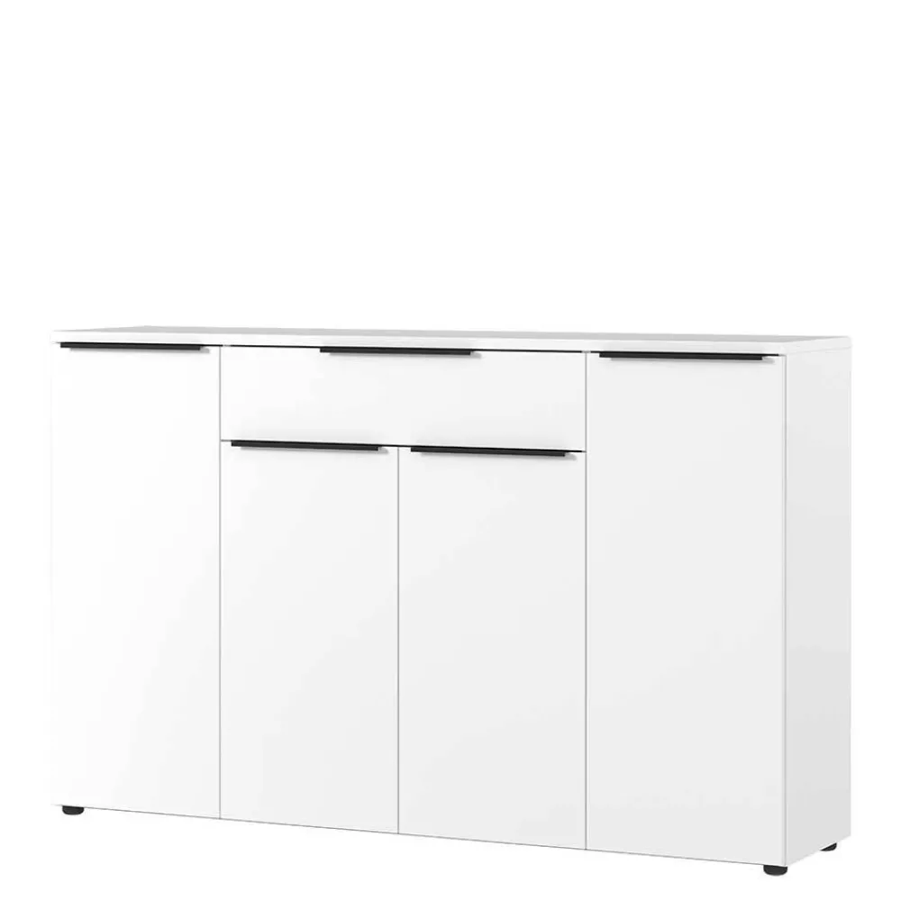 Wohnen Sideboards<Büro Highboard in Weiß mit schwarzen Griffen - Sparkle