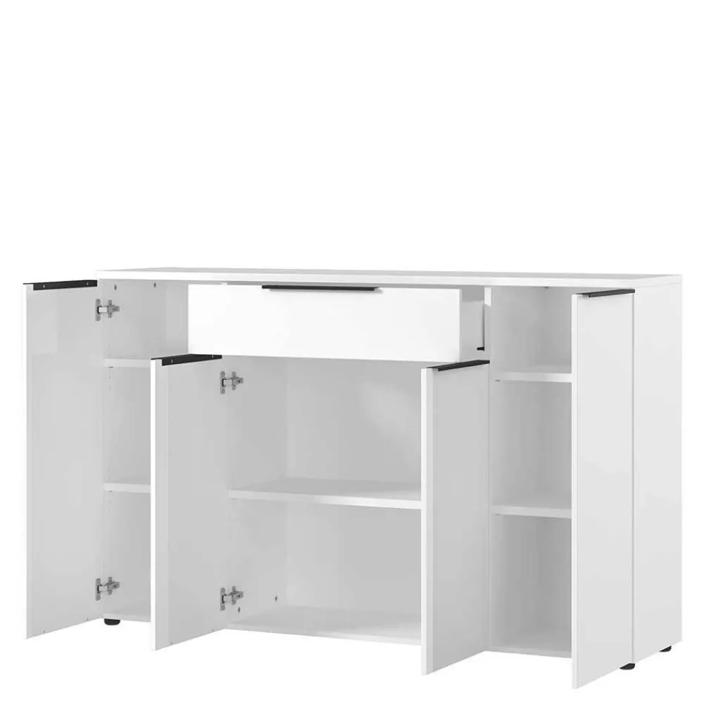 Wohnen Sideboards<Büro Highboard in Weiß mit schwarzen Griffen - Sparkle