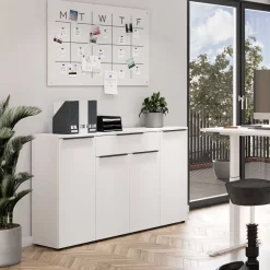 Wohnen Sideboards<Büro Highboard in Weiß mit schwarzen Griffen - Sparkle