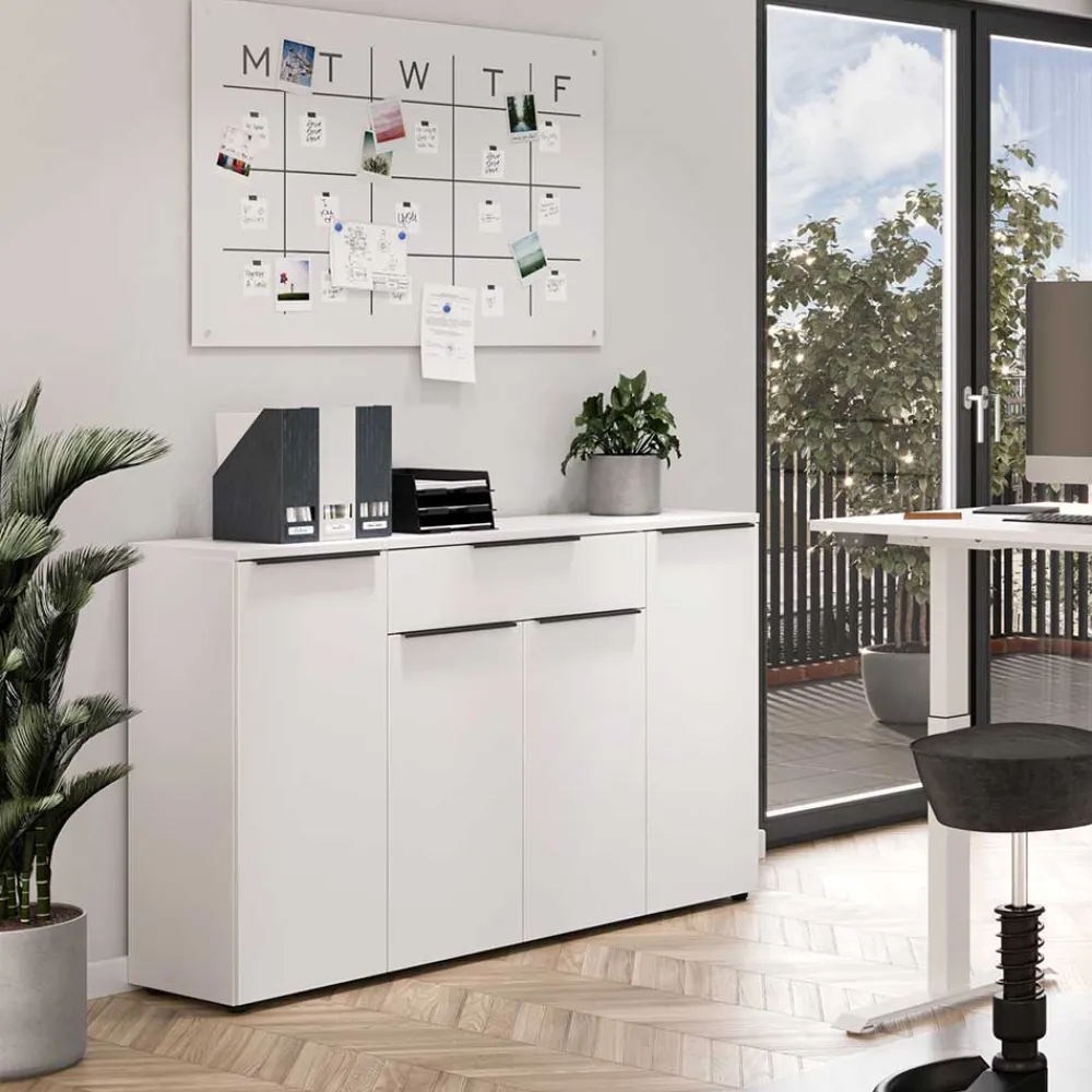Wohnen Sideboards<Büro Highboard in Weiß mit schwarzen Griffen - Sparkle