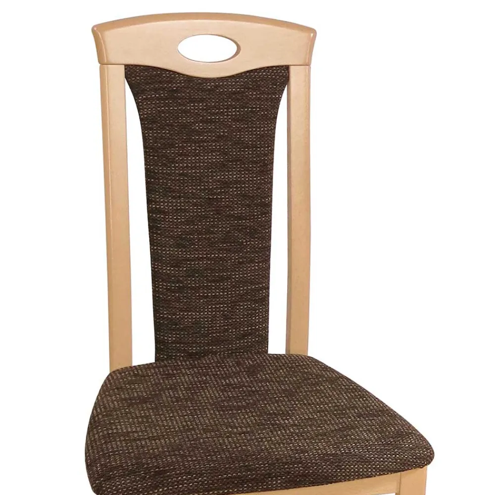 Wohnen Stühle<Buche Stühle mit Strukturstoff Masuza in Mocca Braun meliert (2er Set)