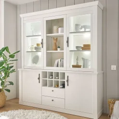 Wohnen Kommoden|Vitrinen<Buffetschrank Vitrine in weißer Holzoptik Pinie - Liancos