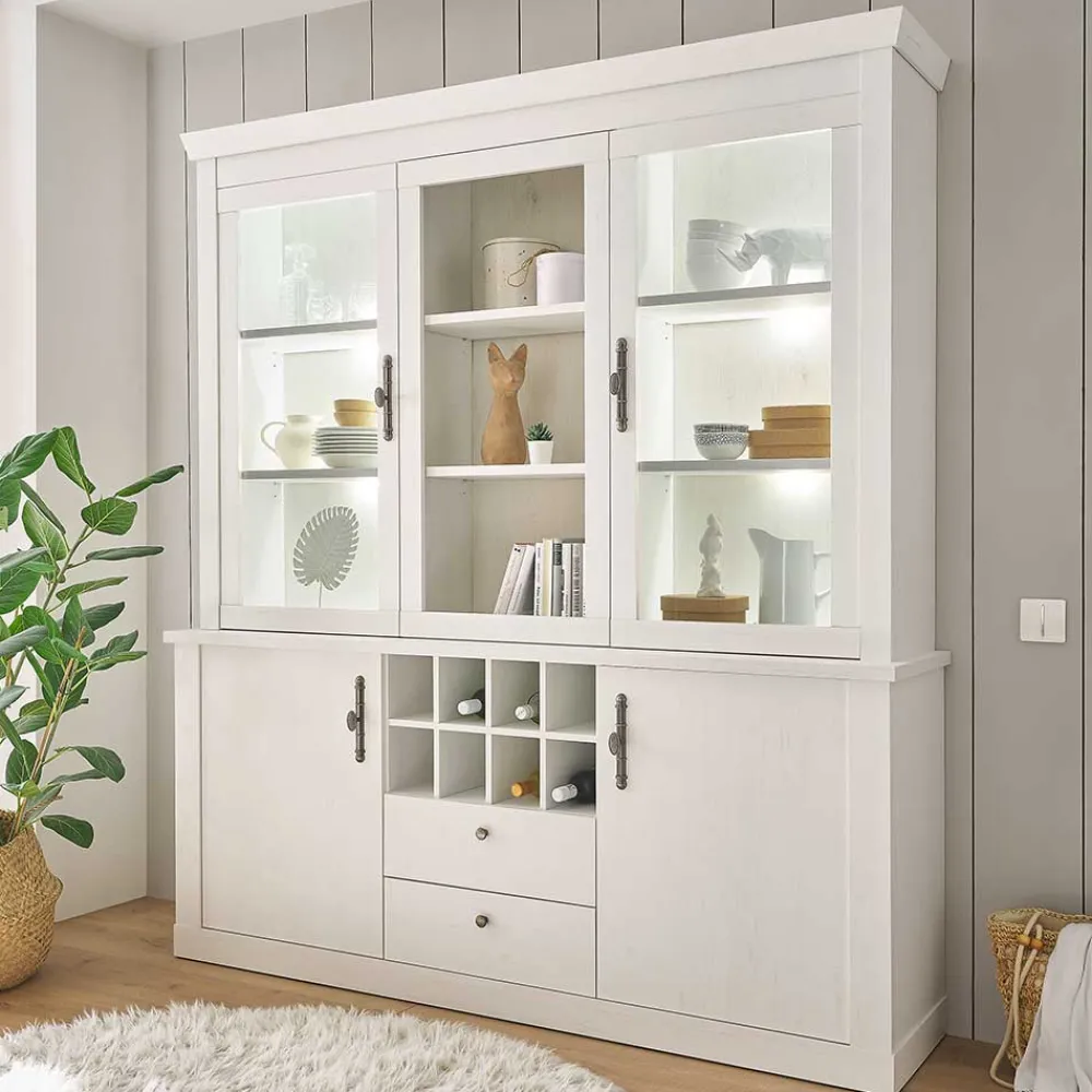 Wohnen Kommoden|Vitrinen<Buffetschrank Vitrine in weißer Holzoptik Pinie - Liancos