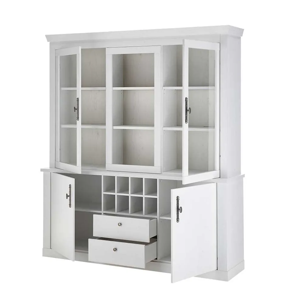 Wohnen Kommoden|Vitrinen<Buffetschrank Vitrine in weißer Holzoptik Pinie - Liancos