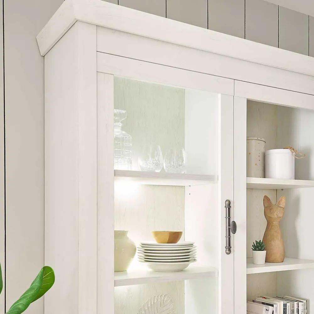 Wohnen Kommoden|Vitrinen<Buffetschrank Vitrine in weißer Holzoptik Pinie - Liancos
