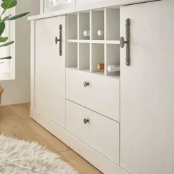 Wohnen Kommoden|Vitrinen<Buffetschrank Vitrine in weißer Holzoptik Pinie - Liancos