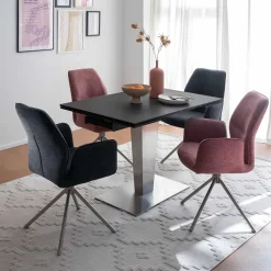 Wohnen Stühle<Chenille Drehstühle in Altrosa - Veron (2er Set)