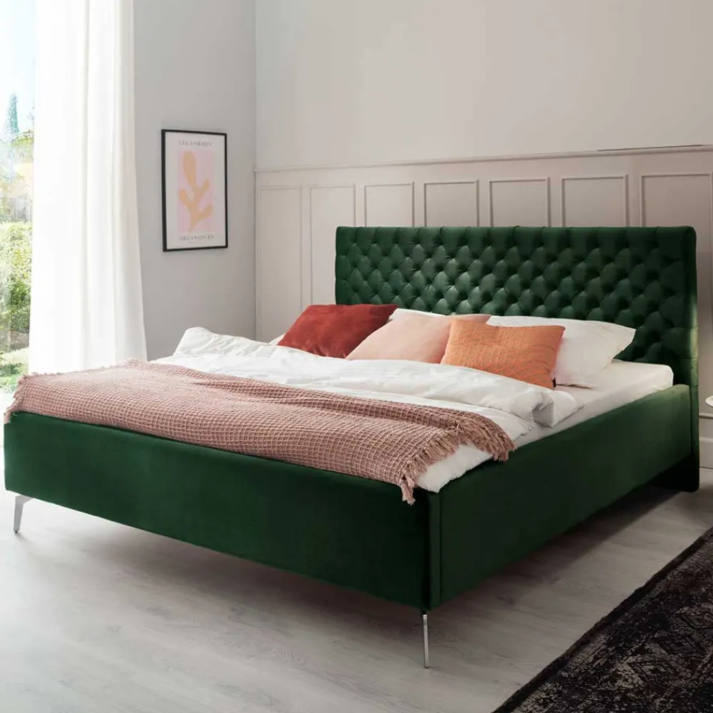 Wohnen Betten<Chesterfield Bett in Dunkelgrün Samt - Jesafina