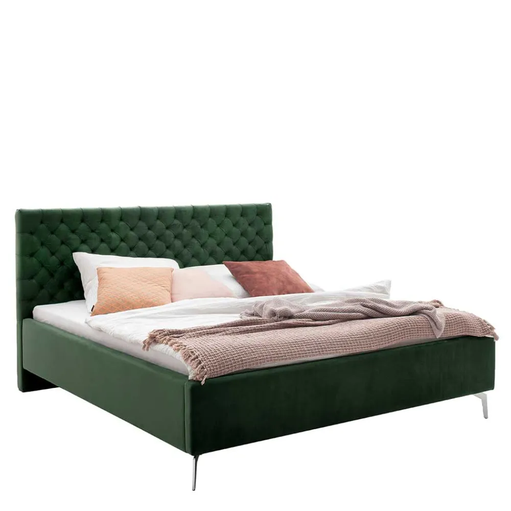 Wohnen Betten<Chesterfield Bett in Dunkelgrün Samt - Jesafina