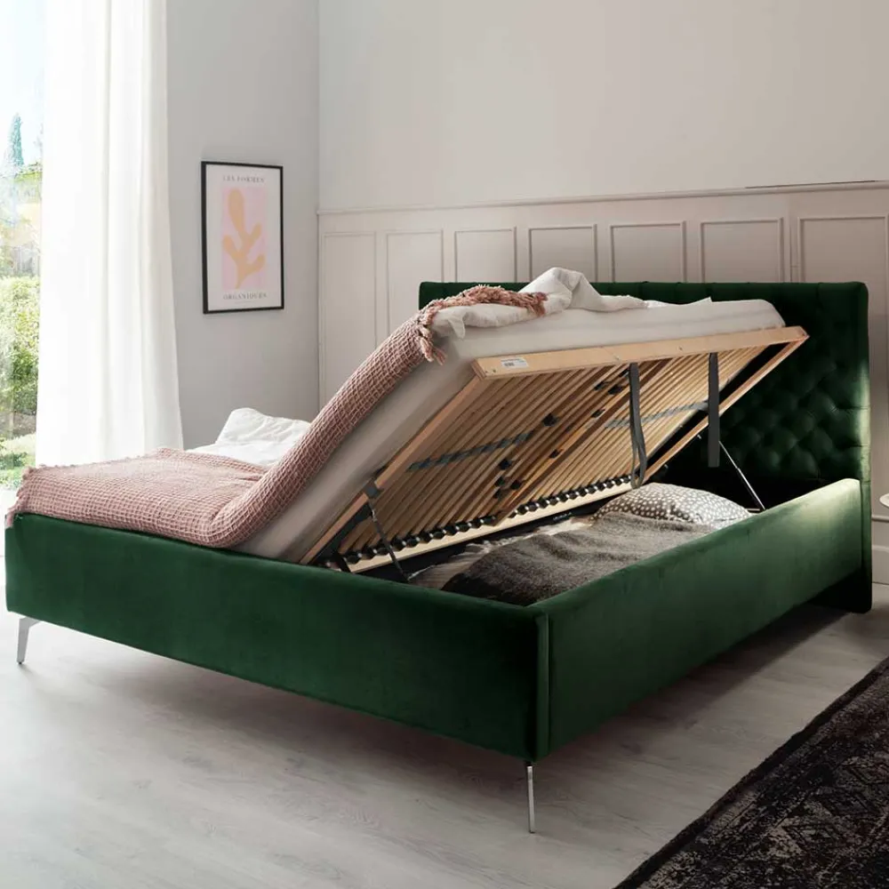 Wohnen Betten<Chesterfield Bett in Dunkelgrün Samt - Jesafina