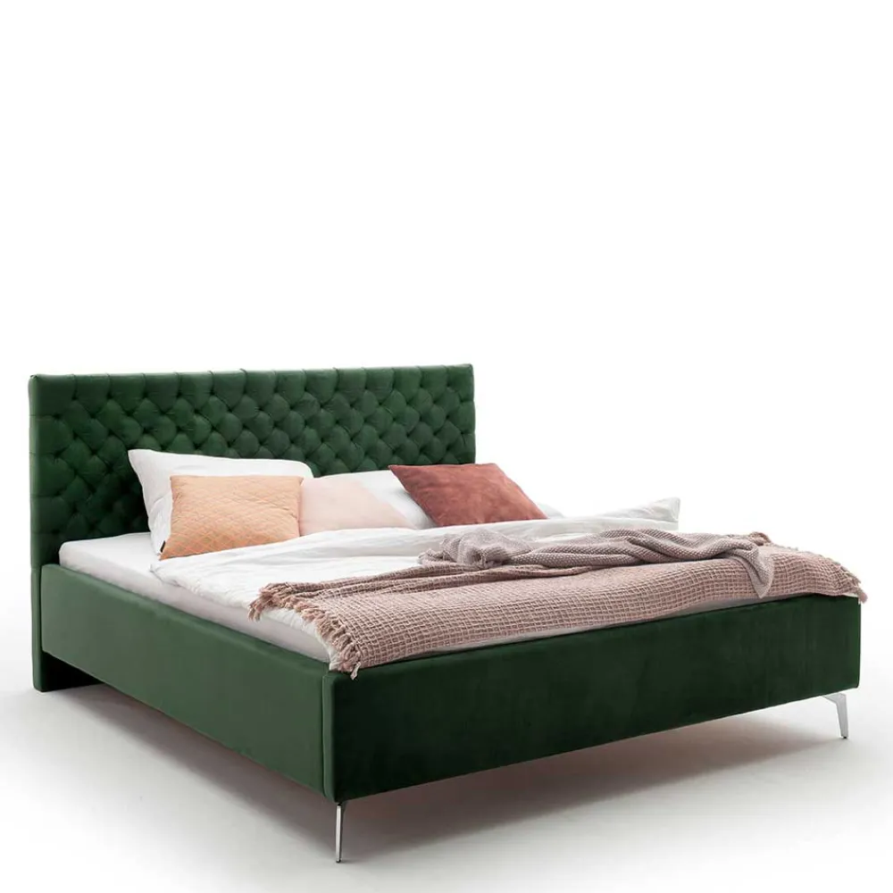 Wohnen Betten<Chesterfield Bett in Dunkelgrün Samt - Jesafina