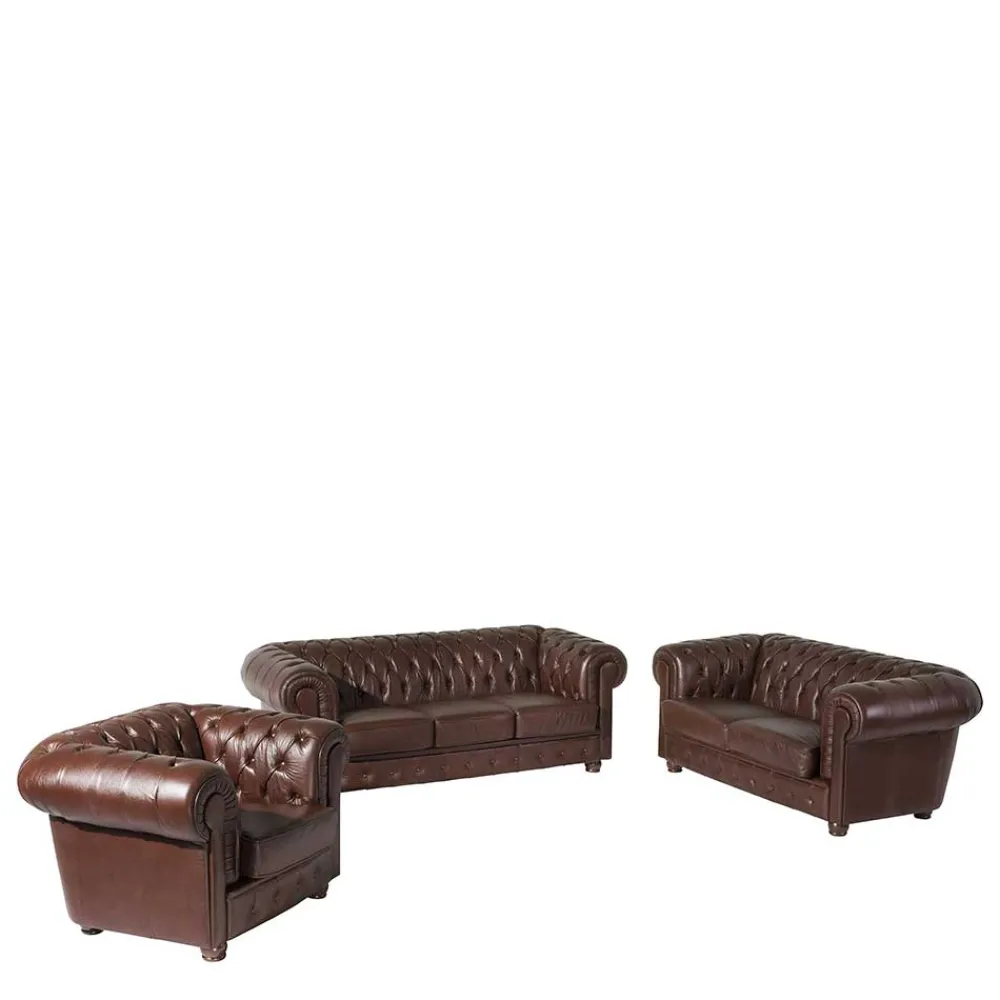 Wohnen Sitzgruppe<Chesterfield Ledergarnitur in Braun - Cementa (dreiteilig)