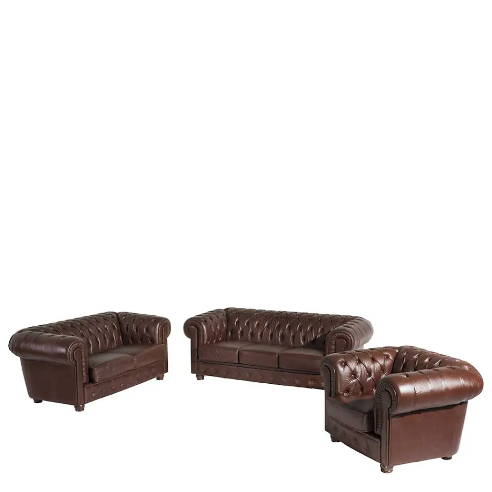 Wohnen Sitzgruppe<Chesterfield Ledergarnitur in Braun - Cementa (dreiteilig)