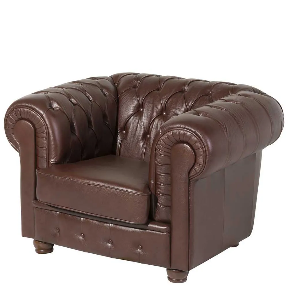 Wohnen Sitzgruppe<Chesterfield Ledergarnitur in Braun - Cementa (dreiteilig)