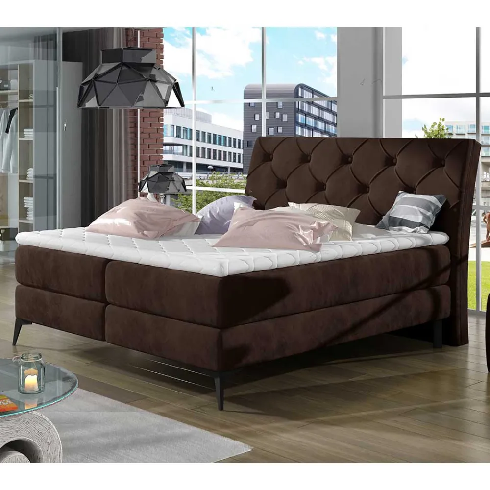 Wohnen Betten<Chesterfield Polsterbett in Dunkelbraun Velours - Partiona