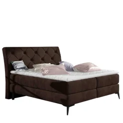 Wohnen Betten<Chesterfield Polsterbett in Dunkelbraun Velours - Partiona