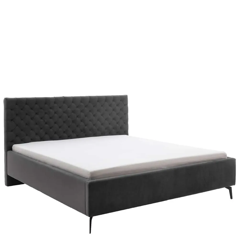 Wohnen Betten<Chesterfield Samtbett in Anthrazit - Satos