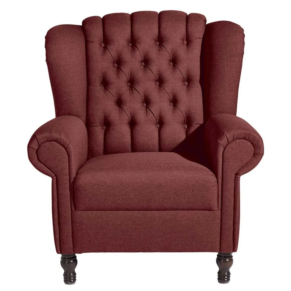 Wohnen Sessel<Chesterfield Sessel in Rot und Nussbaum - Giaz