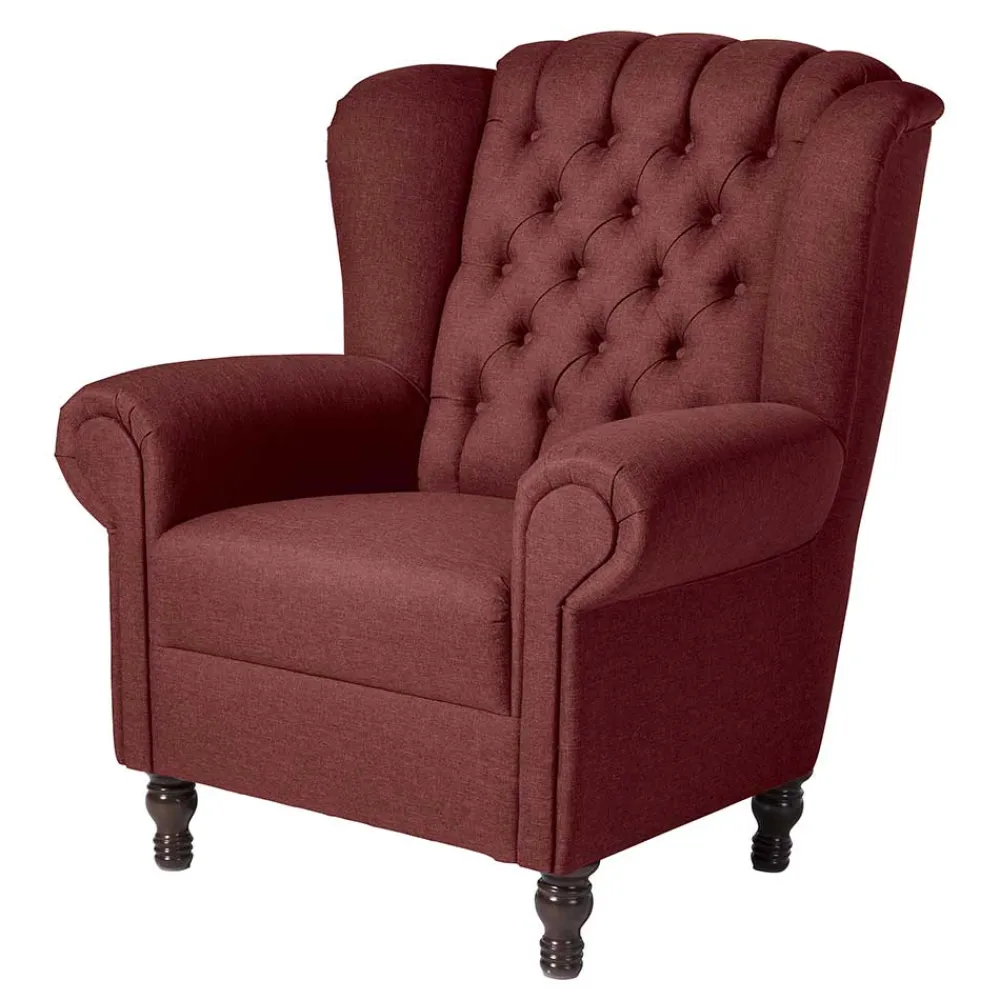 Wohnen Sessel<Chesterfield Sessel in Rot und Nussbaum - Giaz