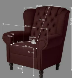 Wohnen Sessel<Chesterfield Sessel in Rot und Nussbaum - Giaz
