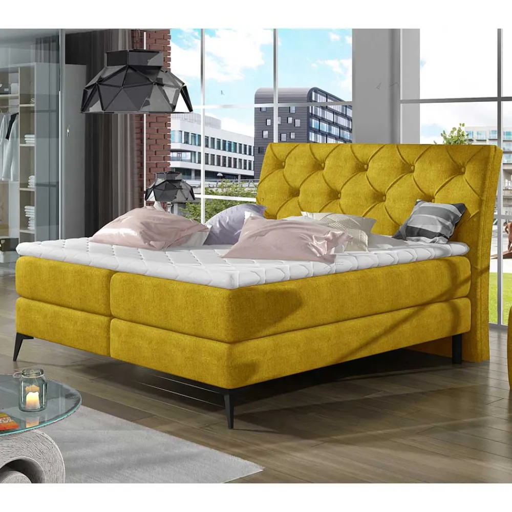 Wohnen Betten<Chesterfieldbett in Currygelb Stoff - Friscura