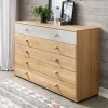 Wohnen Sideboards<141cm 5 Schubladen Kommode in Eiche & Beige - Emdsiva