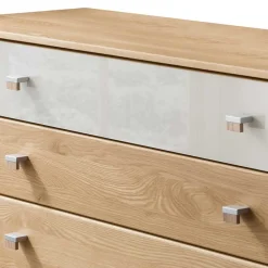Wohnen Sideboards<141cm 5 Schubladen Kommode in Eiche & Beige - Emdsiva