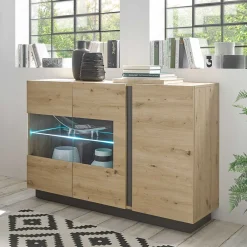 Wohnen Sideboards<138cm breite Kommode mit Glaseinsatz - Lairian