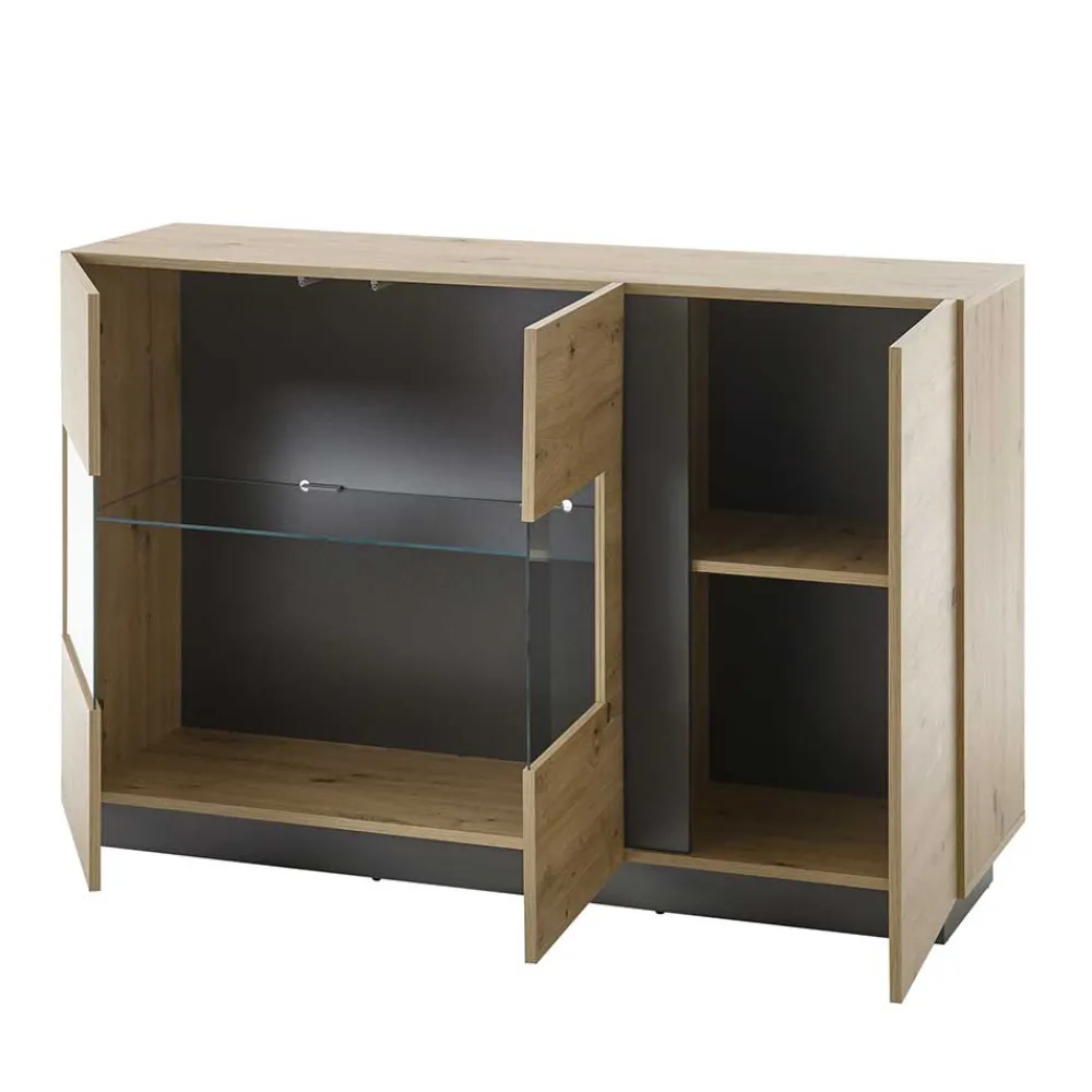 Wohnen Sideboards<138cm breite Kommode mit Glaseinsatz - Lairian