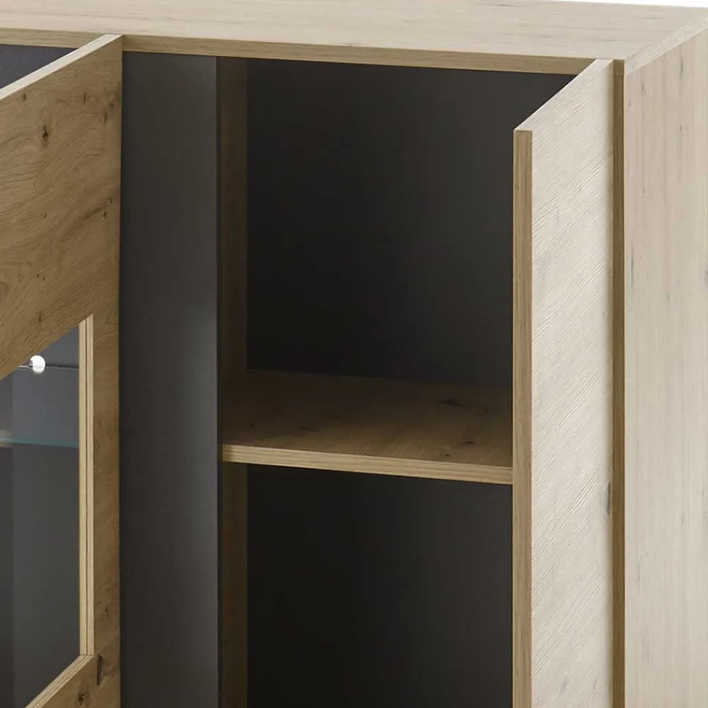 Wohnen Sideboards<138cm breite Kommode mit Glaseinsatz - Lairian
