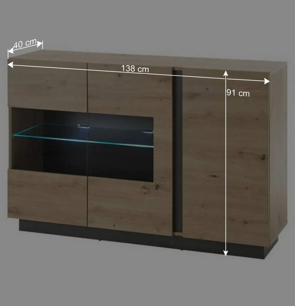 Wohnen Sideboards<138cm breite Kommode mit Glaseinsatz - Lairian