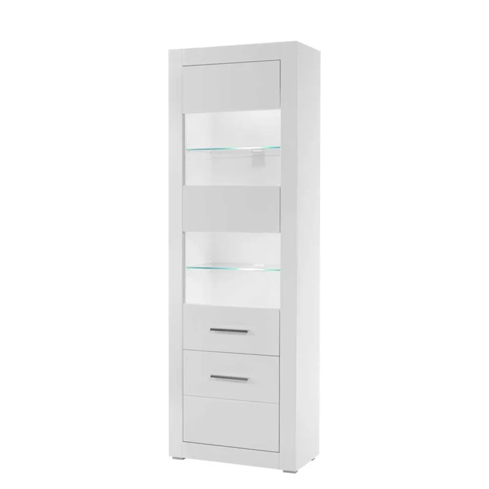 Wohnen Wohnwände<280cm breite Schrankwand in Weiß Hochglanz Yulis optional mit LED (vierteilig)