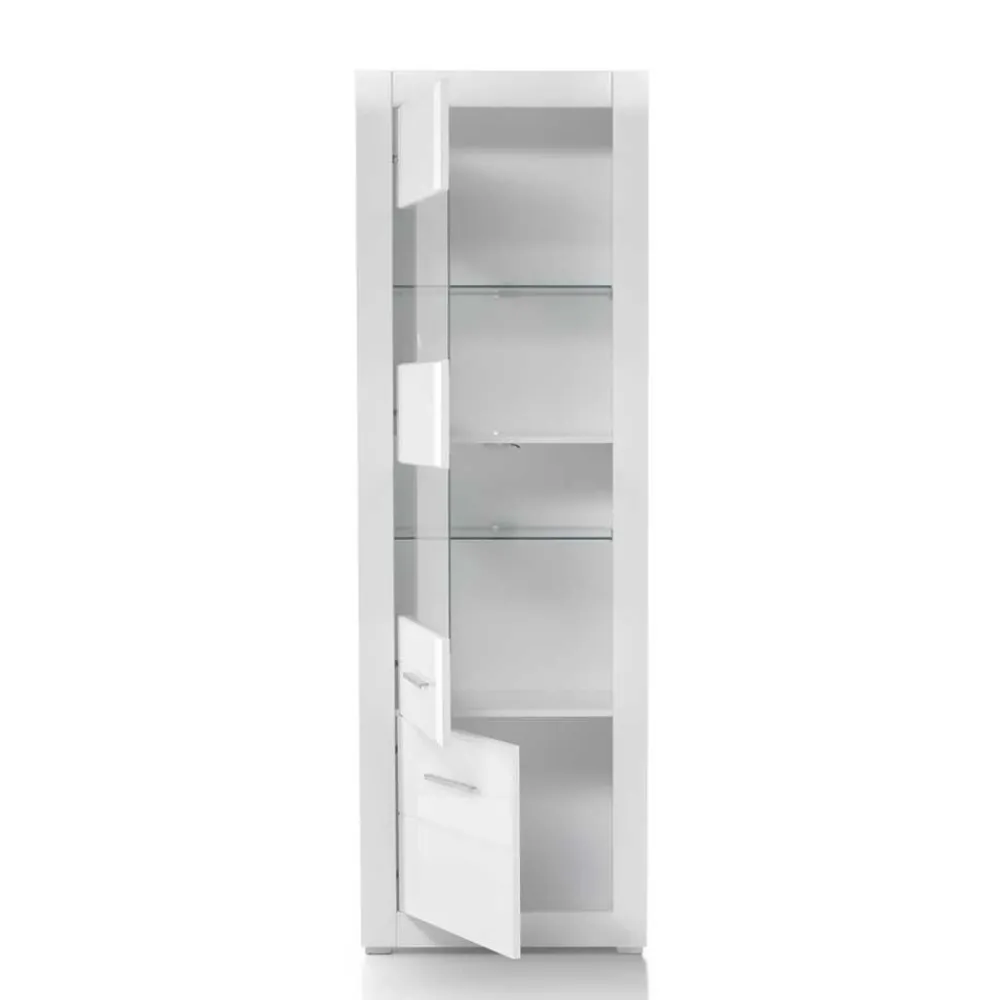 Wohnen Wohnwände<280cm breite Schrankwand in Weiß Hochglanz Yulis optional mit LED (vierteilig)