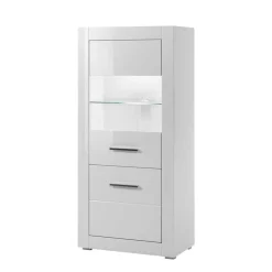 Wohnen Wohnwände<280cm breite Schrankwand in Weiß Hochglanz Yulis optional mit LED (vierteilig)
